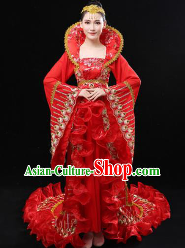 Chinese Traditional Classical Dance Ancient Imperial Consort Red Dress Umbrella Dance Stage Performance Costume for Women