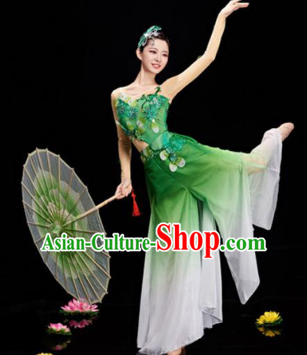 Chinese Traditional Umbrella Dance Green Dress Classical Dance Stage Performance Costume for Women