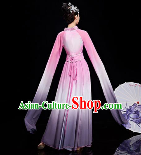 Chinese Traditional Umbrella Dance Water Sleeve Pink Dress Classical Dance Stage Performance Costume for Women