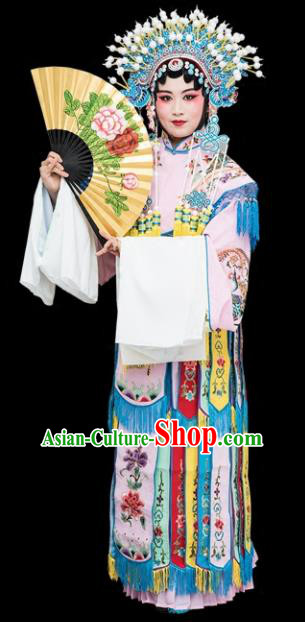 Chinese Traditional Peking Opera Imperial Consort Pink Embroidered Dress Classical Beijing Opera Actress Costume for Adults