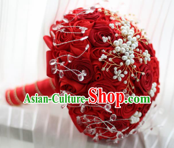 Top Grade Wedding Bridal Bouquet Hand Red Rose Flowers Bunch for Women