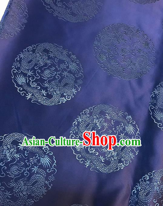 Asian Chinese Royal Dragons Pattern Navy Brocade Fabric Traditional Silk Fabric Tang Suit Material