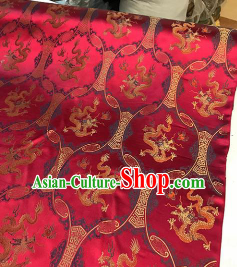 Asian Chinese Royal Dragons Pattern Red Brocade Fabric Traditional Silk Fabric Tang Suit Material