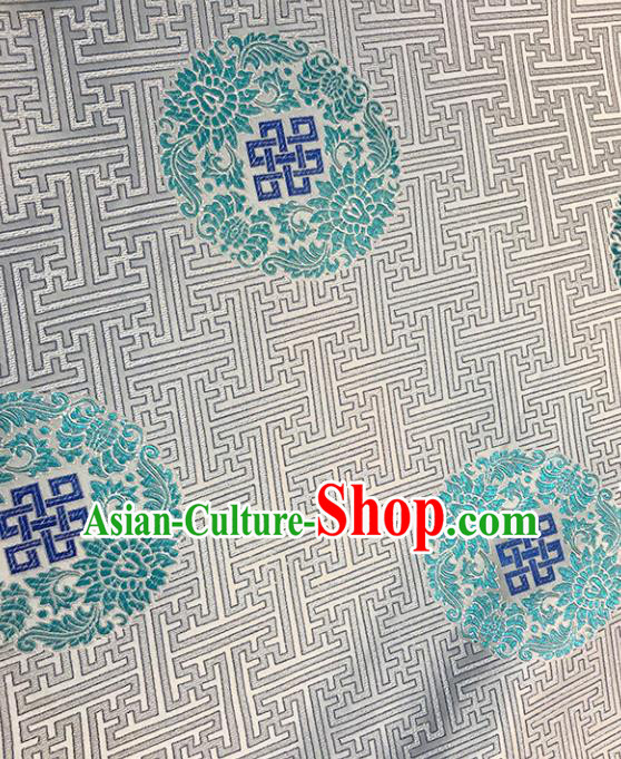 Asian Chinese Royal Peony Pattern White Brocade Fabric Traditional Silk Fabric Tang Suit Material