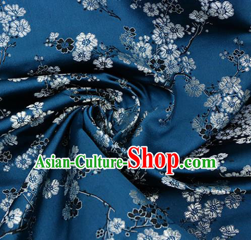 Asian Chinese Royal Plum Blossom Pattern Blue Brocade Fabric Traditional Silk Fabric Tang Suit Material