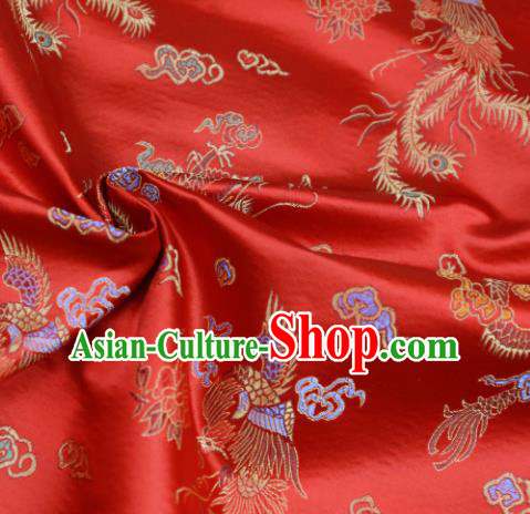 Asian Chinese Royal Phoenix Pattern Red Brocade Fabric Traditional Silk Fabric Tang Suit Material