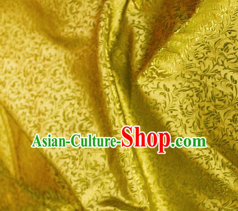 Asian Chinese Royal Feather Flowers Pattern Yellow Brocade Fabric Traditional Silk Fabric Tang Suit Material