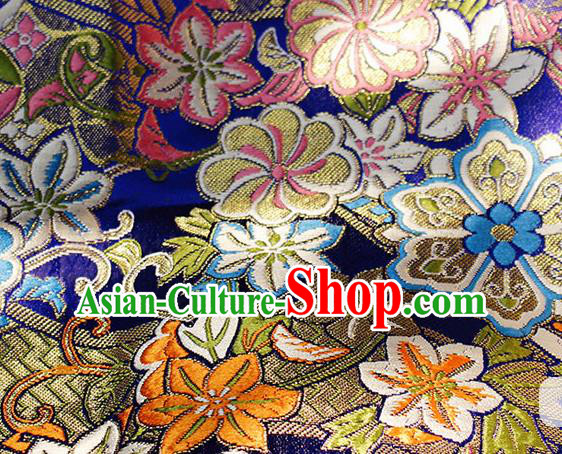 Asian Chinese Royal Hexagonal Flower Pattern Blue Brocade Fabric Traditional Silk Fabric Tang Suit Material
