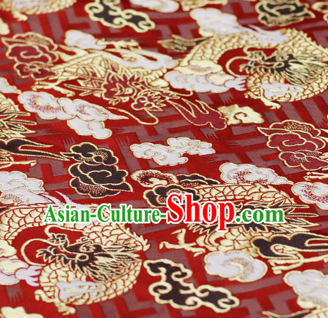 Asian Chinese Royal Cloud Dragon Pattern Red Brocade Fabric Traditional Silk Fabric Tang Suit Material