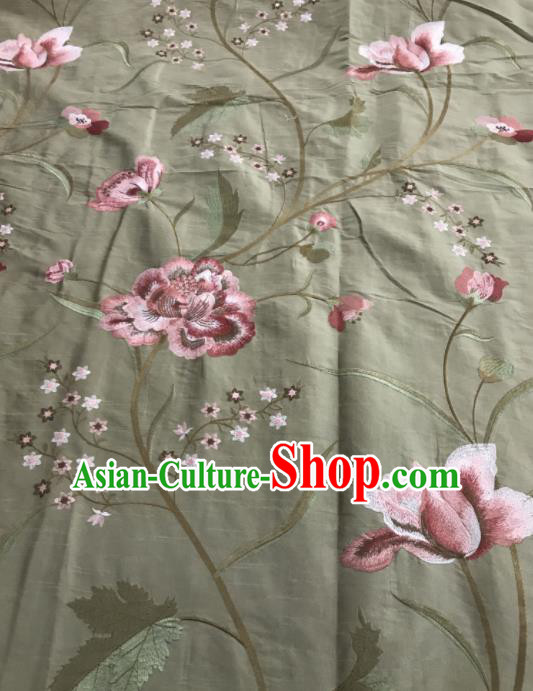 Asian Chinese Royal Embroidered Peony Pattern Grey Brocade Fabric Traditional Cheongsam Silk Fabric Material