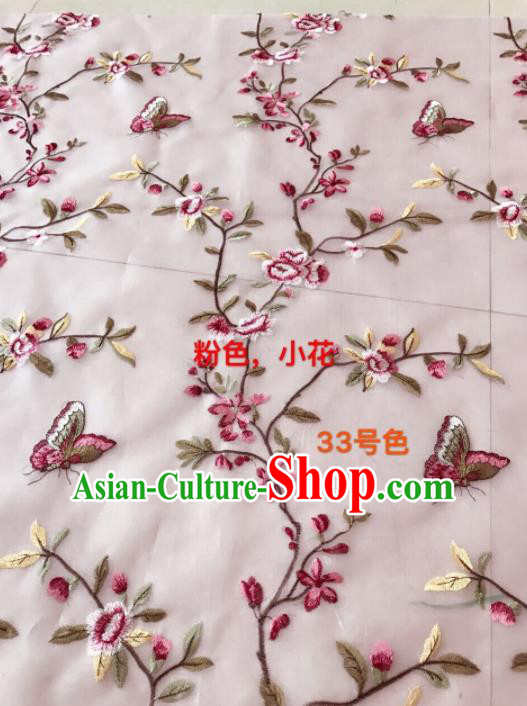 Asian Chinese Embroidered Peach Flowers Pattern Pink Silk Fabric Material Traditional Cheongsam Brocade Fabric
