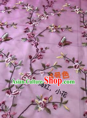 Asian Chinese Embroidered Peach Flowers Pattern Rosy Silk Fabric Material Traditional Cheongsam Brocade Fabric