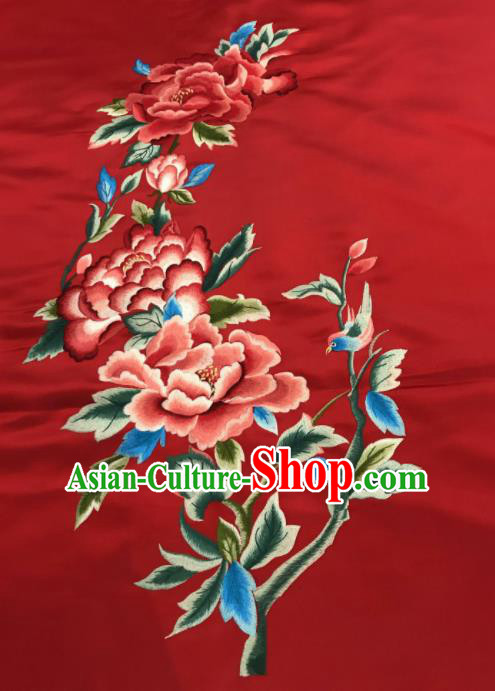 Asian Chinese Embroidered Peony Pattern Red Silk Fabric Material Traditional Cheongsam Brocade Fabric