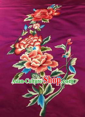 Asian Chinese Embroidered Peony Pattern Purple Silk Fabric Material Traditional Cheongsam Brocade Fabric