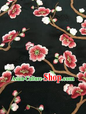 Asian Chinese Suzhou Embroidered Wintersweet Pattern Black Silk Fabric Material Traditional Cheongsam Brocade Fabric