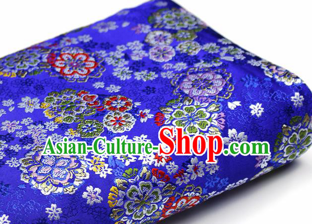 Asian Chinese Royal Cherry Blossom Pattern Royalblue Brocade Fabric Traditional Silk Fabric Kimono Material