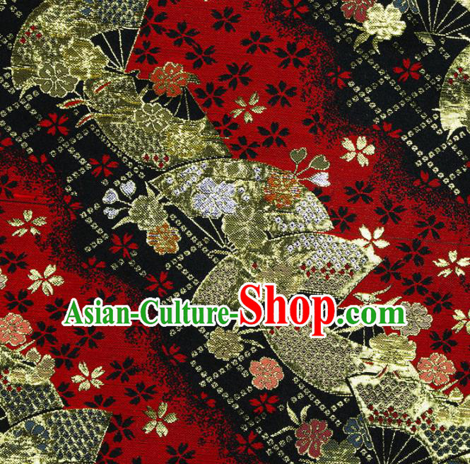 Asian Chinese Royal Fan Pattern Red Brocade Fabric Traditional Silk Fabric Kimono Material