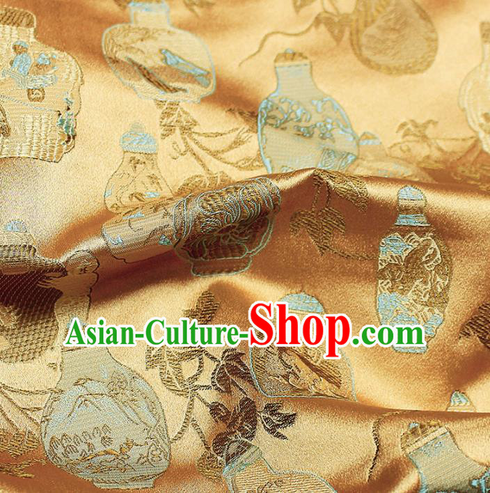 Asian Chinese Royal Vase Pattern Golden Brocade Fabric Traditional Silk Fabric Kimono Material