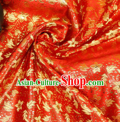 Asian Chinese Royal Flowers Pattern Red Brocade Fabric Traditional Silk Fabric Tang Suit Material