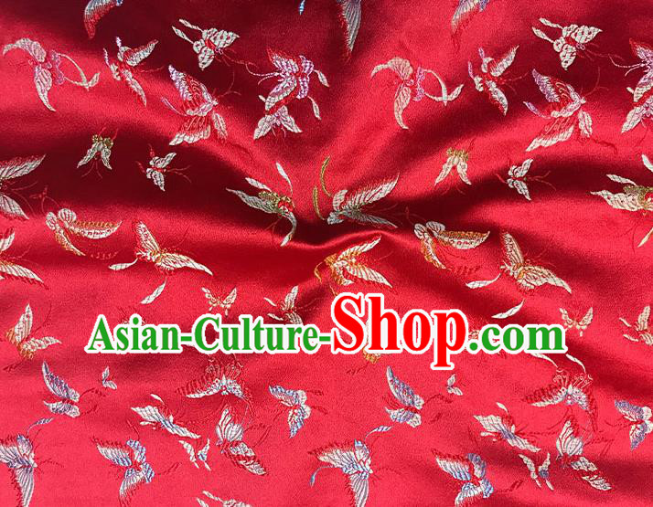 Asian Chinese Royal Embroidery Butterfly Pattern Red Brocade Fabric Traditional Silk Fabric Kimono Material