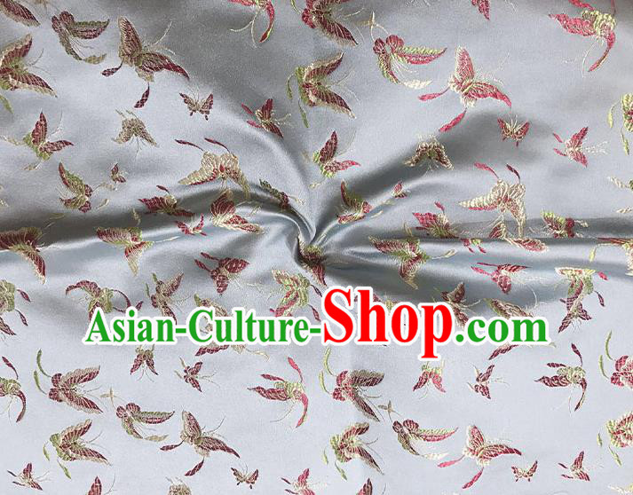 Asian Chinese Royal Embroidery Butterfly Pattern Grey Brocade Fabric Traditional Silk Fabric Kimono Material