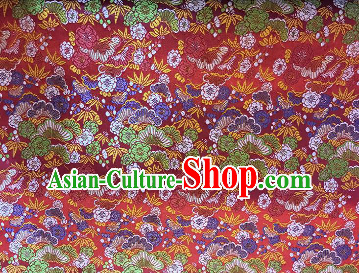 Asian Chinese Royal Cherry Blossom Pattern Red Brocade Fabric Traditional Silk Fabric Kimono Material