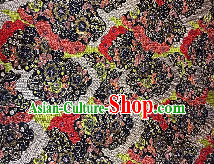 Asian Chinese Royal Cherry Blossom Pattern Black Brocade Fabric Traditional Silk Fabric Kimono Material