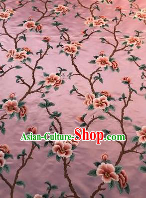 Asian Chinese Suzhou Embroidered Twine Peach Blossom Pattern Pink Silk Fabric Material Traditional Cheongsam Brocade Fabric