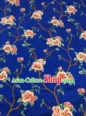 Asian Chinese Suzhou Embroidered Twine Peach Blossom Pattern Royalblue Silk Fabric Material Traditional Cheongsam Brocade Fabric