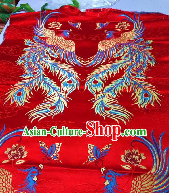 Asian Chinese Traditional Phoenix Pattern Red Nanjing Brocade Fabric Tang Suit Silk Material
