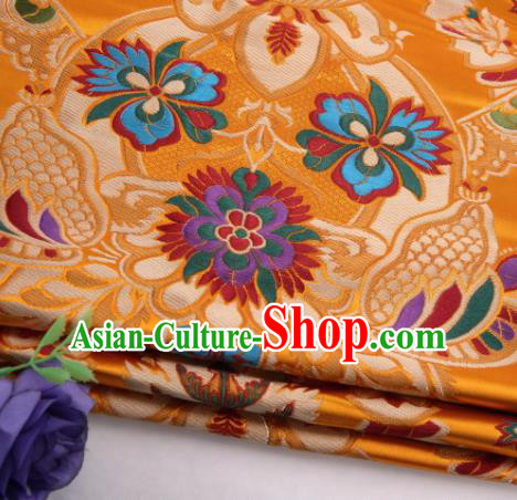 Asian Chinese Traditional Flower Pattern Golden Nanjing Brocade Fabric Tang Suit Silk Material