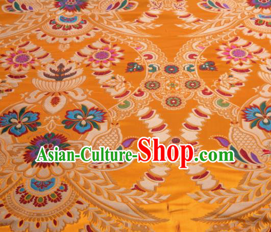 Asian Chinese Traditional Flower Pattern Golden Nanjing Brocade Fabric Tang Suit Silk Material