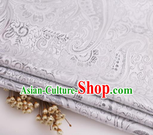 Asian Chinese Traditional Pipa Flowers Pattern White Nanjing Brocade Fabric Tang Suit Silk Material