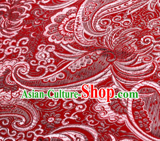 Asian Chinese Traditional Pipa Flowers Pattern Red Nanjing Brocade Fabric Tang Suit Silk Material