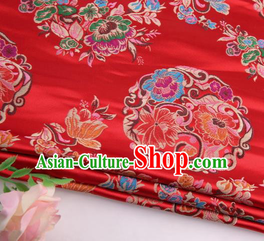 Asian Chinese Traditional Lotus Pattern Red Satin Nanjing Brocade Fabric Tang Suit Silk Material