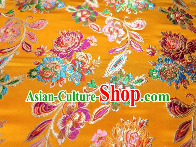 Asian Chinese Traditional Satin Royal Peony Pattern Golden Nanjing Brocade Fabric Tang Suit Silk Material