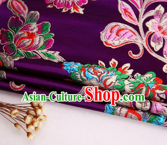 Asian Chinese Traditional Satin Royal Peony Pattern Purple Nanjing Brocade Fabric Tang Suit Silk Material