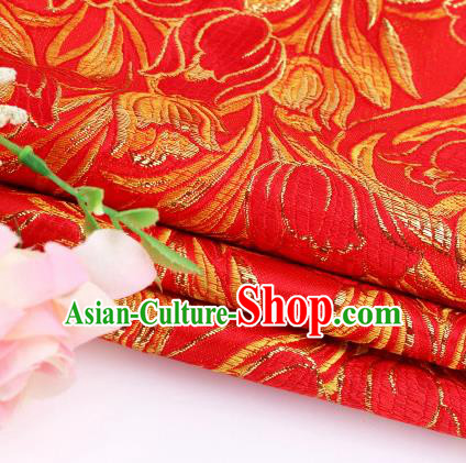 Asian Chinese Traditional Royal Tulip Pattern Red Satin Nanjing Brocade Fabric Tang Suit Silk Material