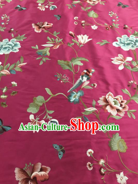 Asian Chinese Suzhou Embroidered Peony Birds Pattern Rosy Silk Fabric Material Traditional Cheongsam Brocade Fabric