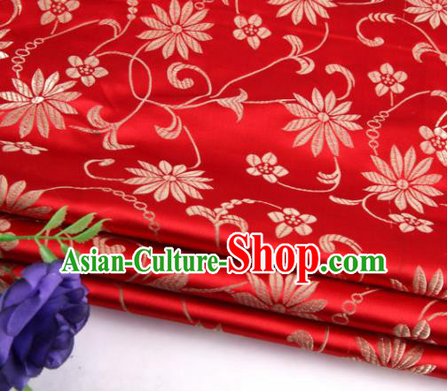 Asian Chinese Traditional Twine Lotus Pattern Red Satin Brocade Fabric Tang Suit Silk Material
