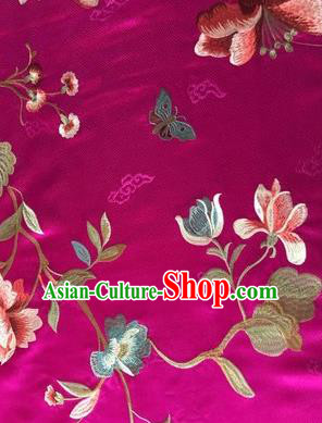 Asian Chinese Suzhou Embroidered Twine Peony Pattern Rosy Silk Fabric Material Traditional Cheongsam Brocade Fabric