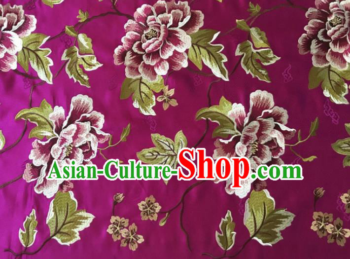 Asian Chinese Traditional Cheongsam Purple Brocade Fabric Suzhou Embroidered Peony Pattern Silk Fabric Material