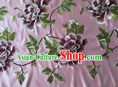 Asian Chinese Traditional Cheongsam Pink Brocade Fabric Suzhou Embroidered Peony Pattern Silk Fabric Material