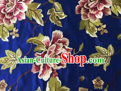 Asian Chinese Traditional Cheongsam Royal Blue Brocade Fabric Suzhou Embroidered Peony Pattern Silk Fabric Material