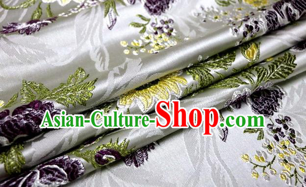 Asian Chinese Traditional Tang Suit White Nanjing Brocade Fabric Royal Peony Pattern Silk Fabric Material