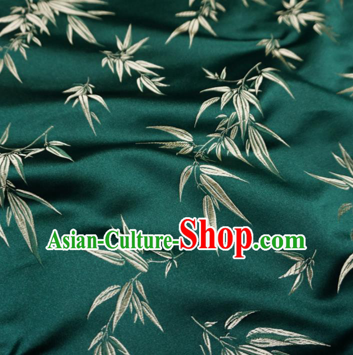 Asian Chinese Traditional Deep Green Brocade Fabric Bamboo Pattern Tang Suit Silk Material