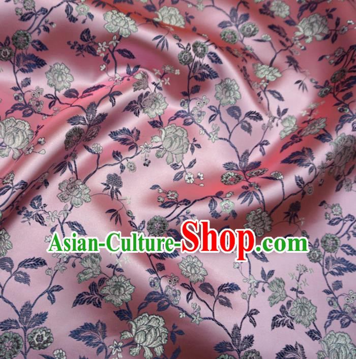 Asian Chinese Traditional Satin Fabric Classical Peony Pattern Pink Brocade Tang Suit Silk Material