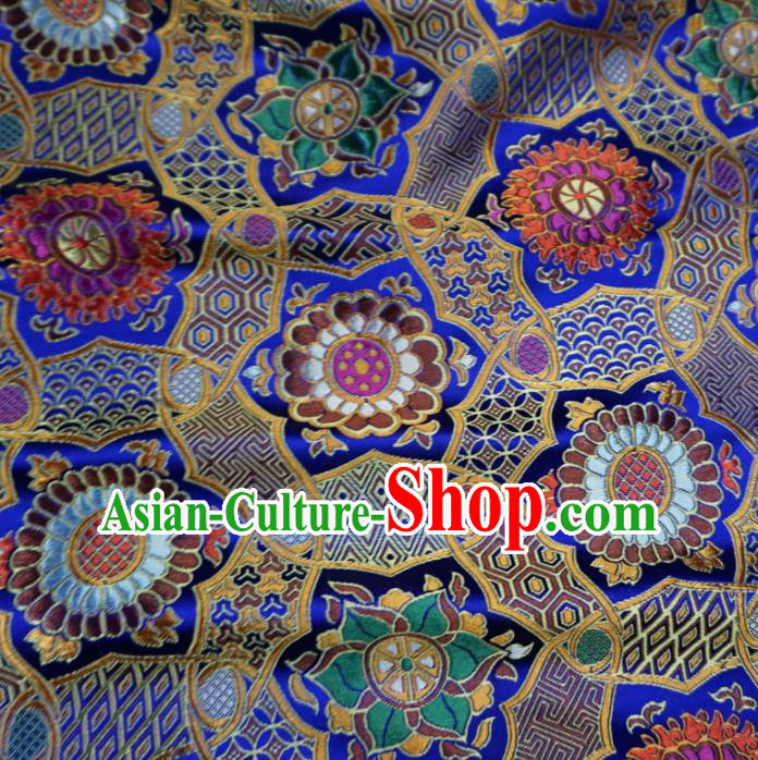 Asian Chinese Classical Rosette Design Pattern Royalblue Brocade Traditional Cheongsam Satin Fabric Tang Suit Silk Material