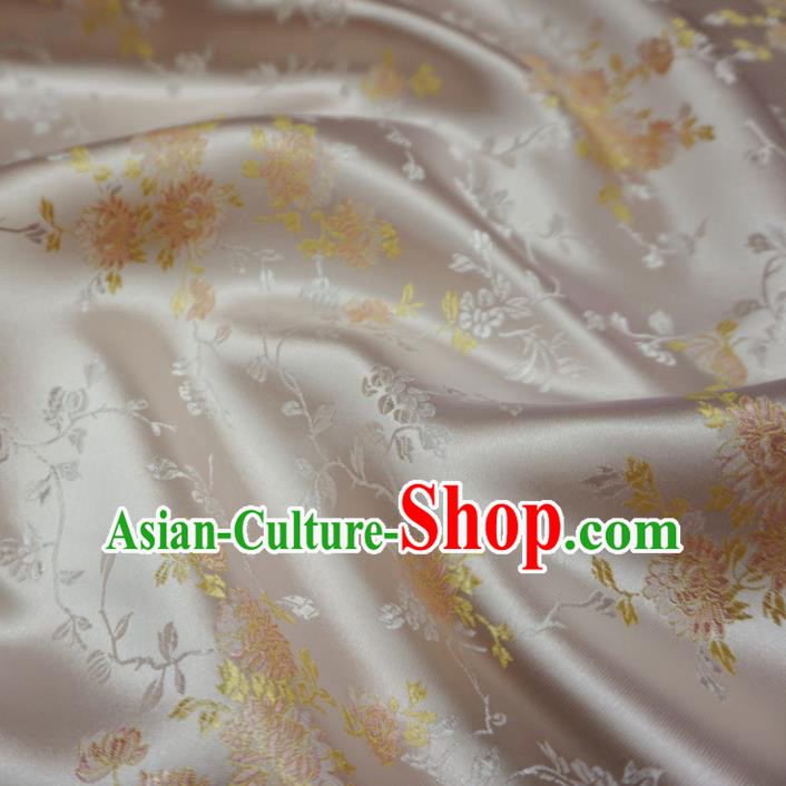 Asian Chinese Traditional Satin Fabric Classical Chrysanthemum Pattern White Brocade Tang Suit Silk Material