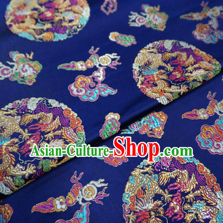 Asian Chinese Classical Dragons Design Pattern Royalblue Brocade Traditional Cheongsam Satin Fabric Tang Suit Silk Material